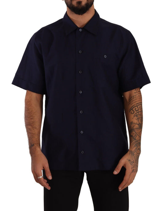 Marineblaues Button-Down-Hemd mit kurzen Ärmeln