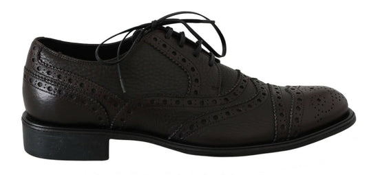 Braune Derby-Schuhe aus Leder mit Flügelkappe