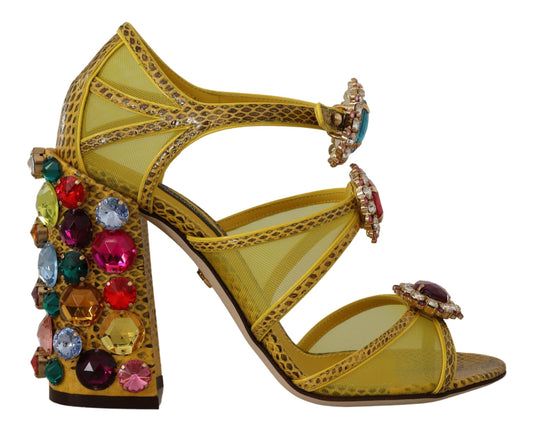 Gelbe Leder Kristall Ayers Sandalen Schuhe