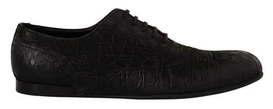 Schwarze Caiman Leder Oxford-Schuhe für Herren