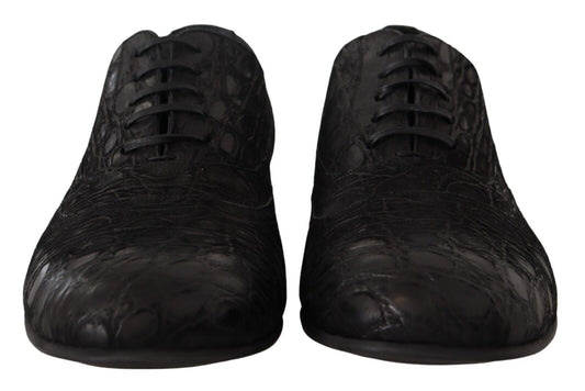 Schwarze Caiman Leder Oxford-Schuhe für Herren