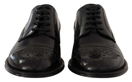 Formelle Derby-Schuhe aus schwarzem Leder mit Flügelkappe für Herren