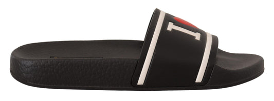 Schwarze I Love D&amp;G Slides-Sandalen aus Leder
