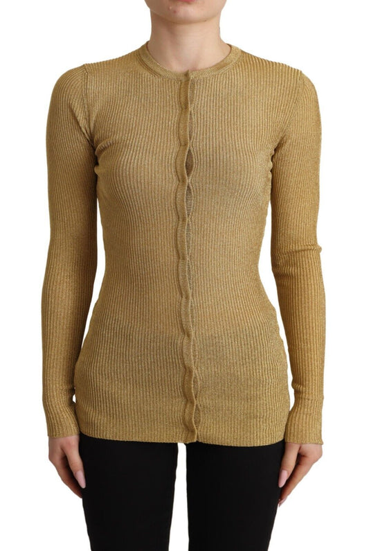 Goldfarbener Cardigan-Pullover aus Viskosemischung mit Knöpfen