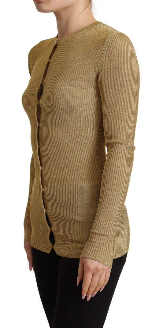 Goldfarbener Cardigan-Pullover aus Viskosemischung mit Knöpfen