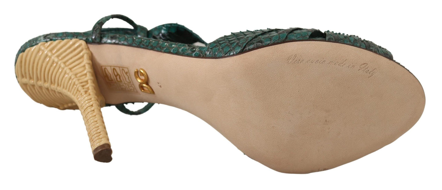 Grüne Python-Riemen-Sandalen mit Absatz