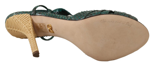 Grüne Python-Riemen-Sandalen mit Absatz