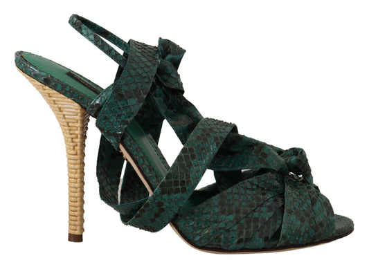 Grüne Python-Riemen-Sandalen mit Absatz