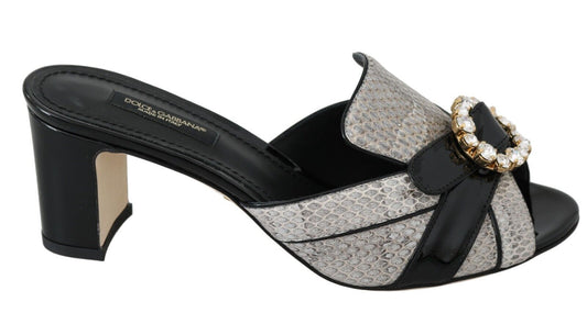 Schwarz Grau Exotische Leder Kristalle Sandalen Schuhe