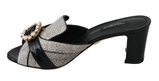 Schwarz Grau Exotische Leder Kristalle Sandalen Schuhe