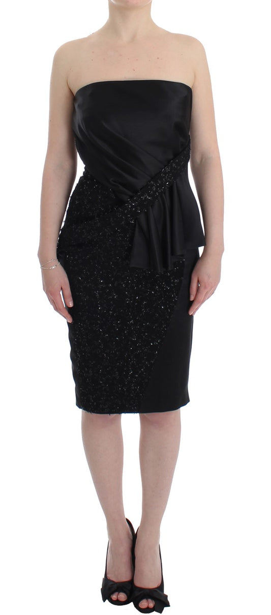 Schwarzes, trägerloses, verziertes Bleistiftkleid