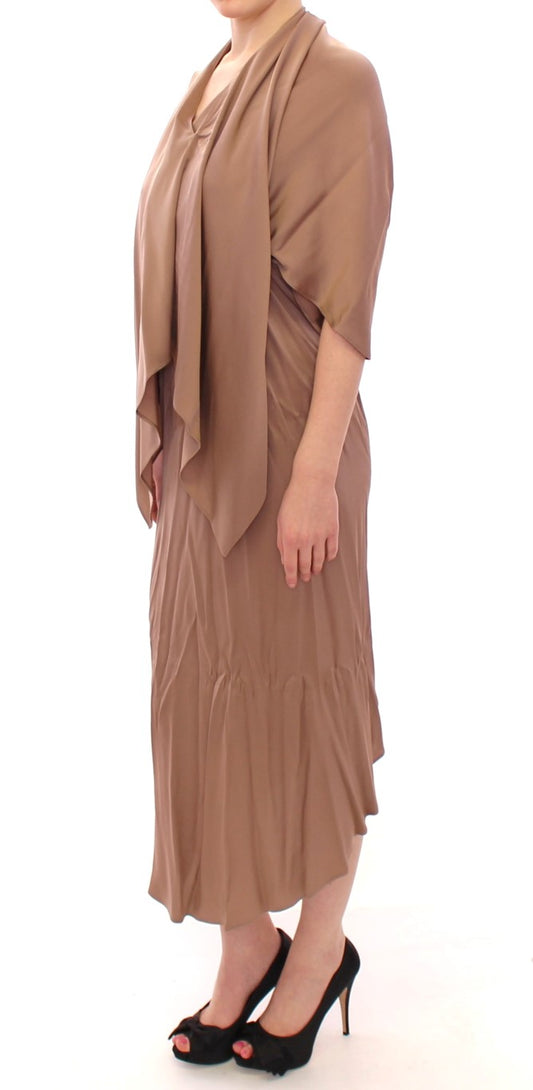 Braunes drapiertes Etui-Cocktailkleid aus Seide