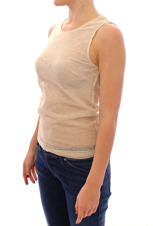 Beige ärmelloses Tanktop aus Baumwolle