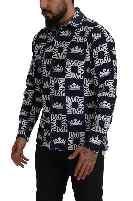 Freizeithemd aus Stretch-Denim mit Kronenlogo in Blau