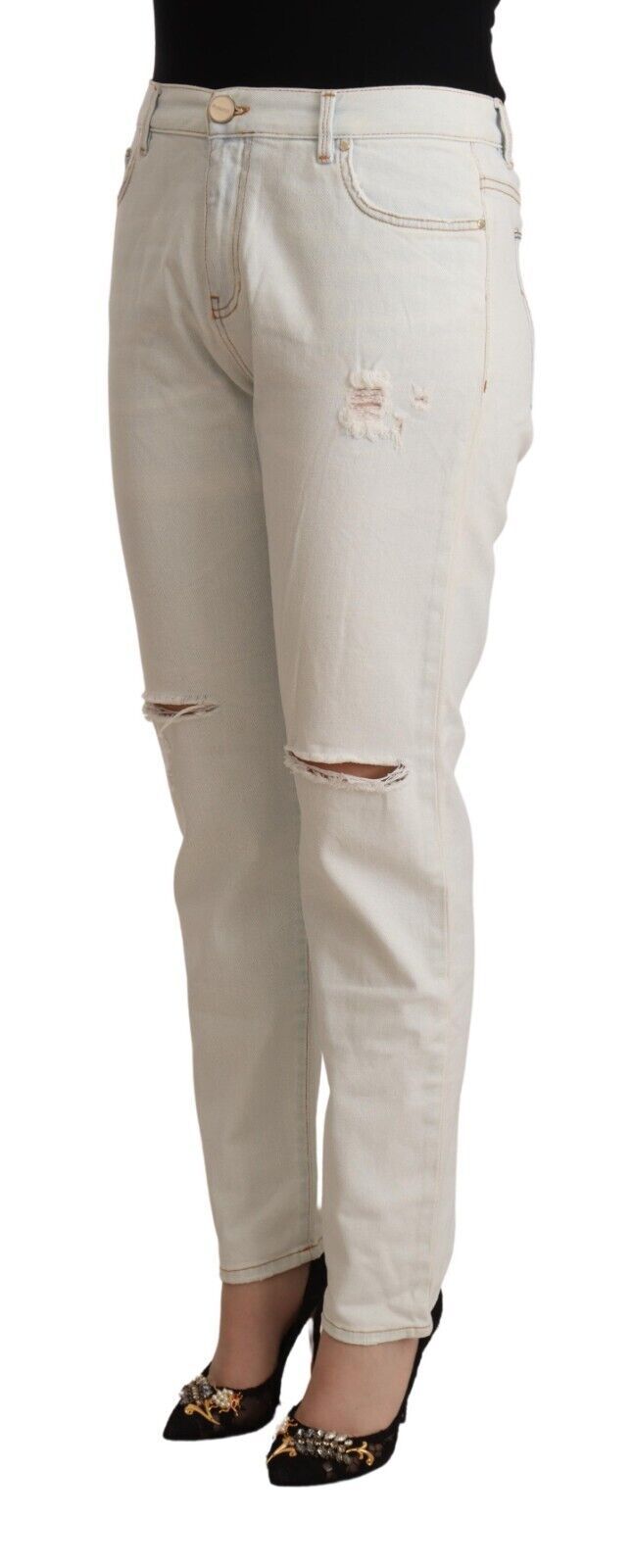 Weiße Skinny-Jeans aus Baumwolle mit mittlerer Taille im Used-Look