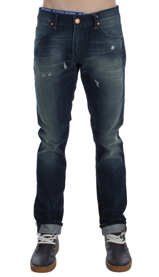 Slim Fit-Jeans aus Baumwolldenim in Blauwäsche