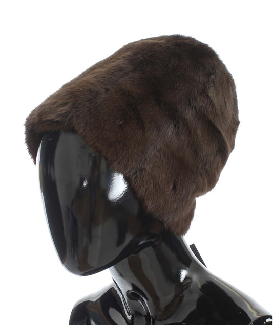Braune Wieselfell-Mütze aus Kaschmir für Damen