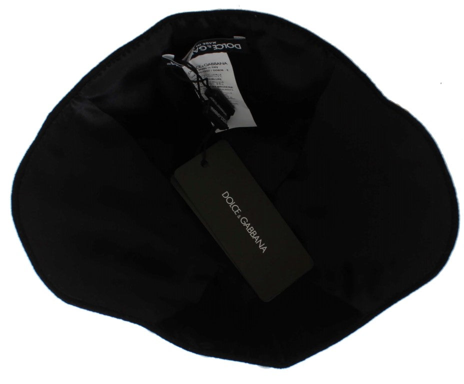Schwarze Wollmütze mit weißem Blumenmuster und Blattgold