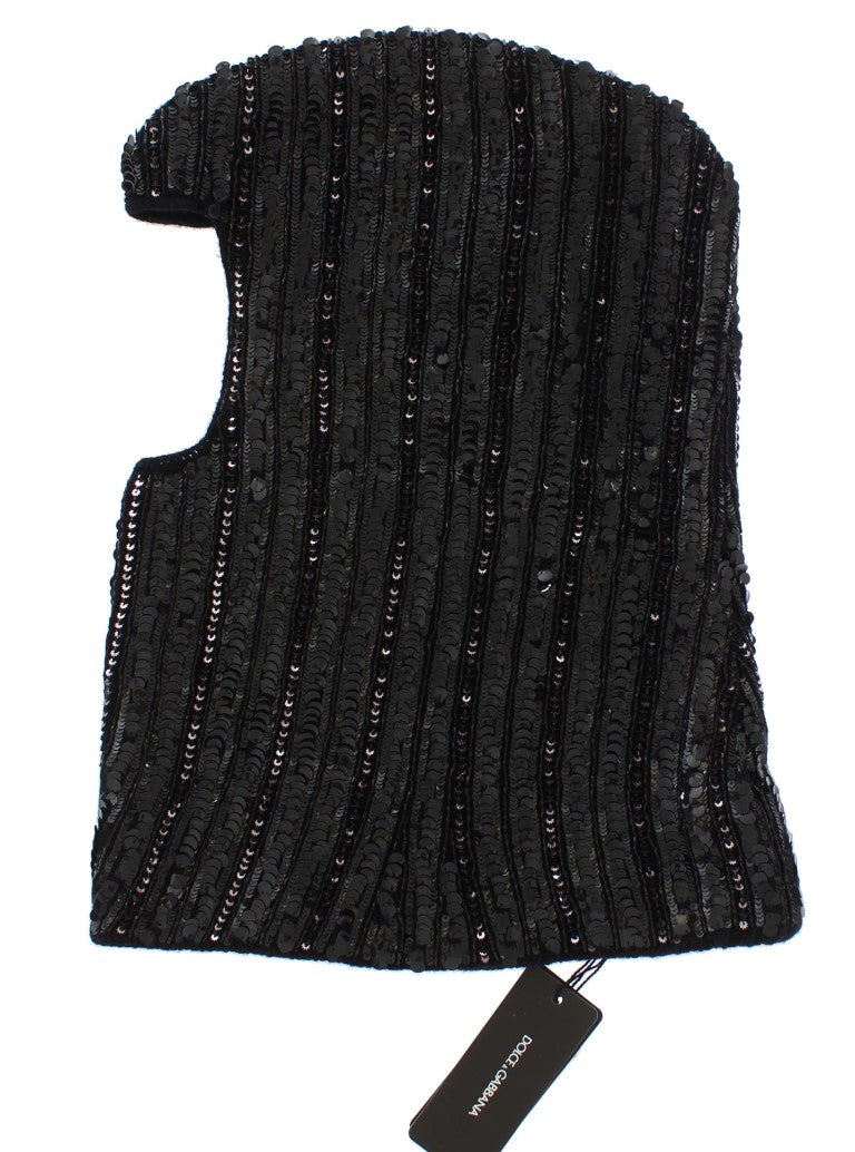 Schwarzer Strickschal mit Paillettenkapuze