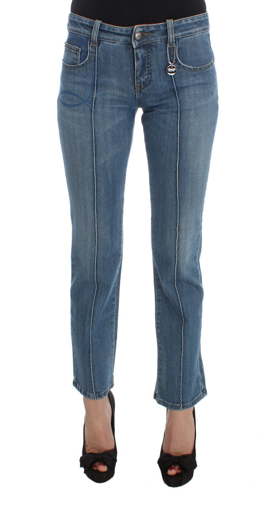 Blaue Slim Fit Cropped-Jeans aus Baumwolle