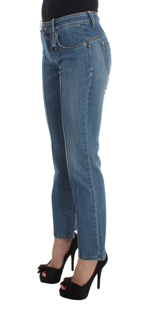 Blaue Slim Fit Cropped-Jeans aus Baumwolle
