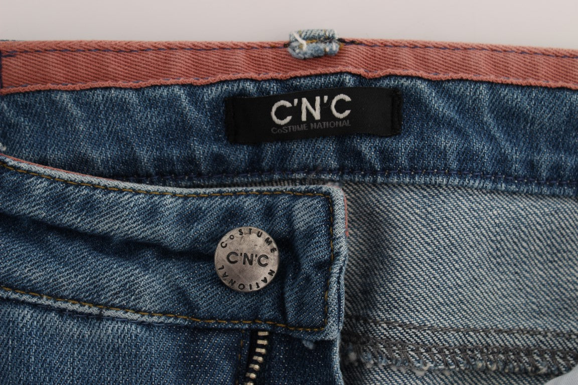 Blaue Slim Fit Cropped-Jeans aus Baumwolle