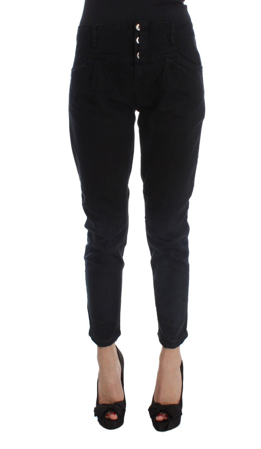 Schwarze Slim Fit Cropped-Jeans aus Baumwolle