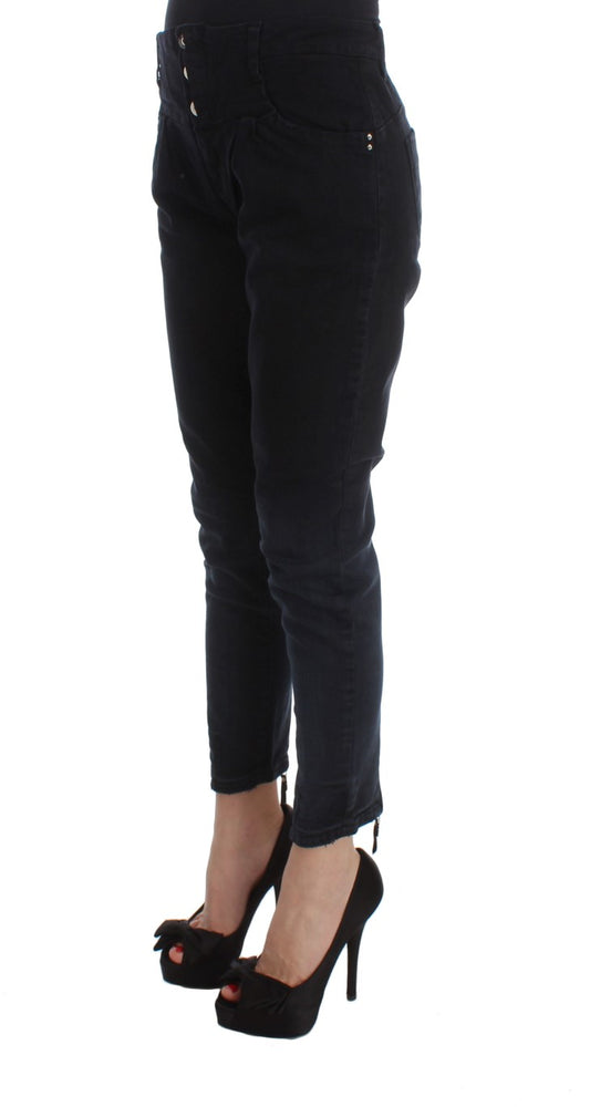 Schwarze Slim Fit Cropped-Jeans aus Baumwolle