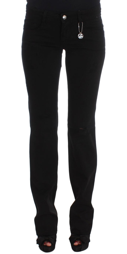 Schwarze Slim Fit Bootcut-Jeans aus Baumwolle