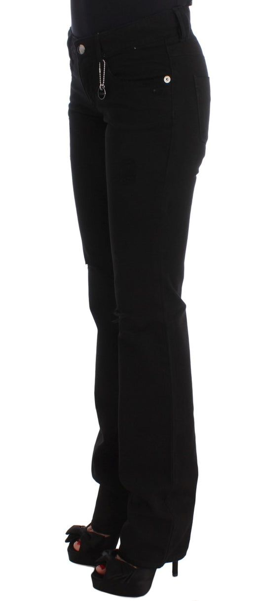 Schwarze Slim Fit Bootcut-Jeans aus Baumwolle
