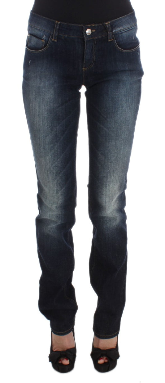Blaue Slim Fit Bootcut-Jeans aus Baumwolle