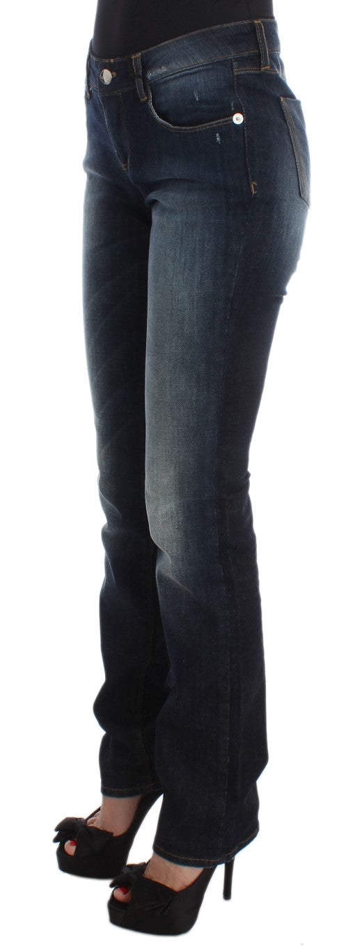 Blaue Slim Fit Bootcut-Jeans aus Baumwolle