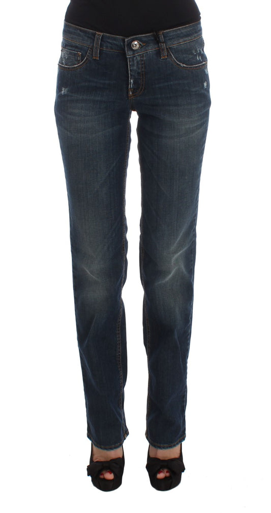 Blaue Bootcut-Jeans aus Baumwollmischung