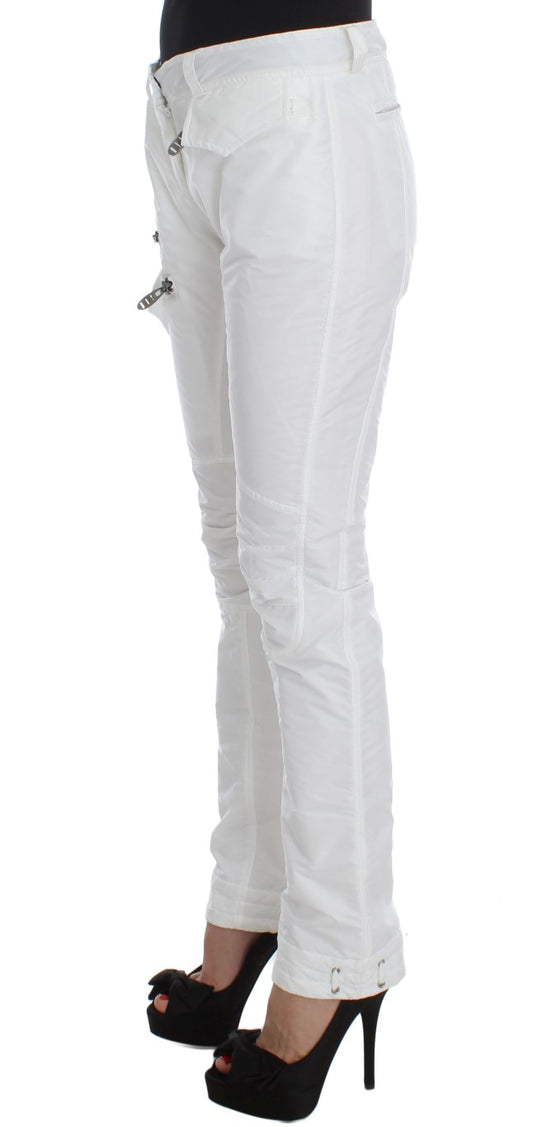 Weiße, gepolsterte Cargohose aus Nylon im Slim Fit