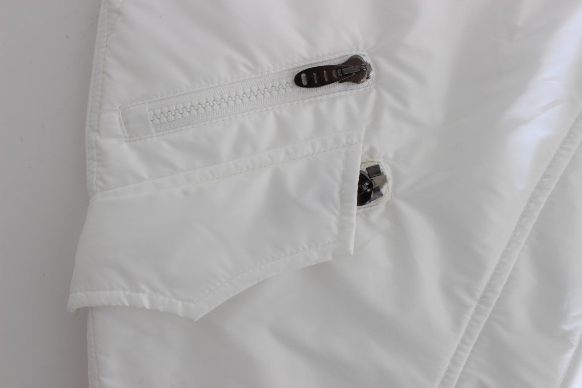 Weiße, gepolsterte Cargohose aus Nylon im Slim Fit