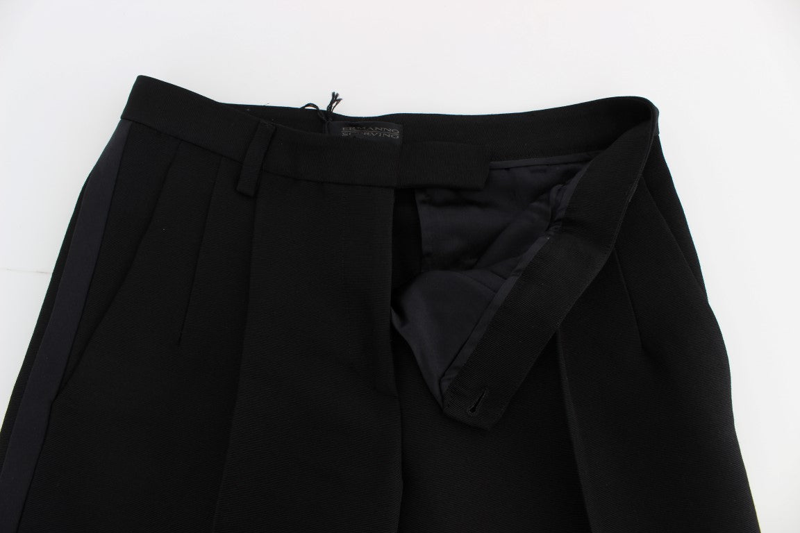 Schwarze, gestreifte Hose aus Baumwollmischung mit weitem Bein