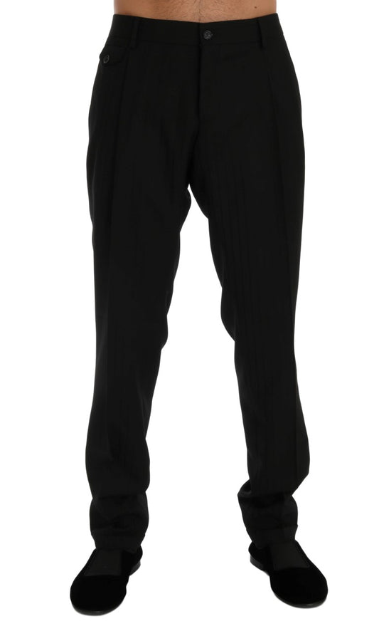 Schwarze gestreifte Stretchhose aus Wolle
