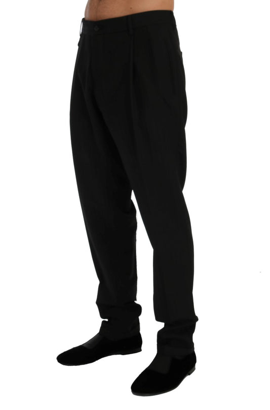 Schwarze gestreifte Stretchhose aus Wolle