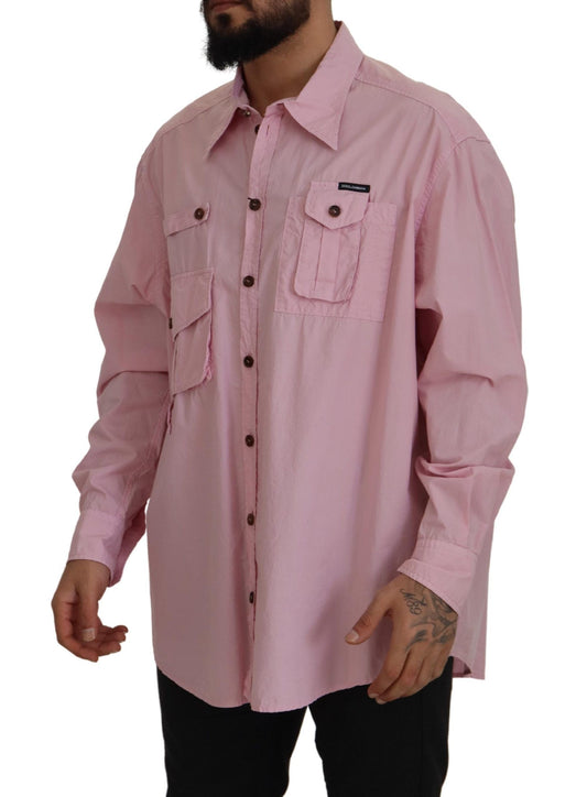 Rosafarbenes, lässiges Button-Down-Hemd mit langen Ärmeln