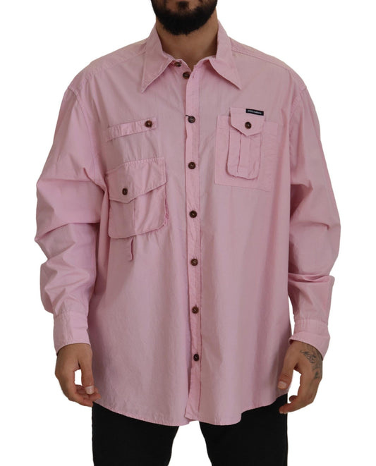 Rosafarbenes, lässiges Button-Down-Hemd mit langen Ärmeln