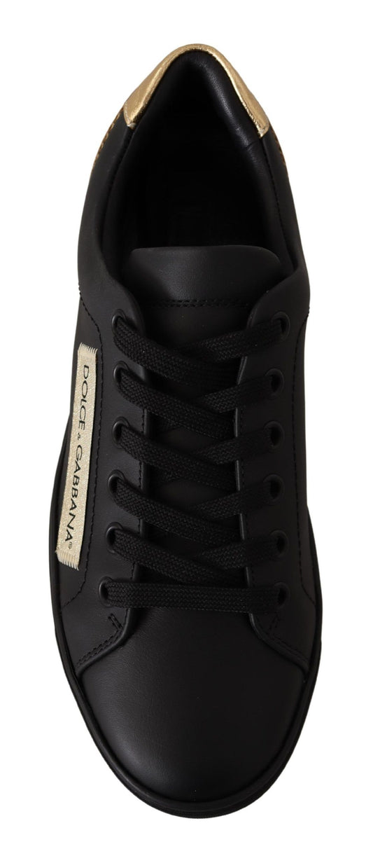 Schwarz Gold Leder Low Top Sneakers Damenschuhe