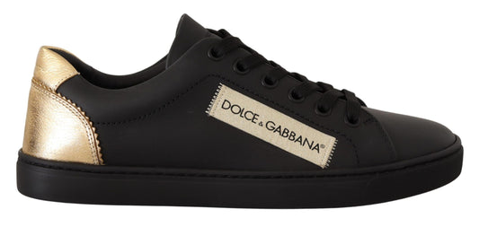 Schwarz Gold Leder Low Top Sneakers Damenschuhe
