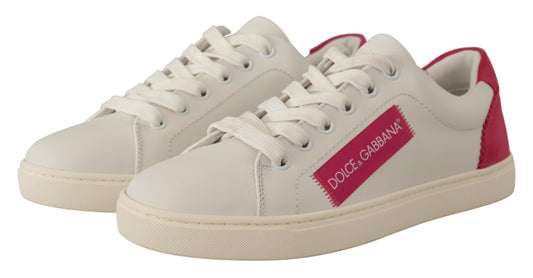 Weiß Rosa Leder Low Top Sneakers Damenschuhe