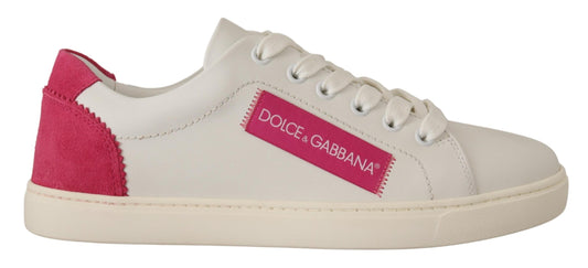 Weiß Rosa Leder Low Top Sneakers Damenschuhe
