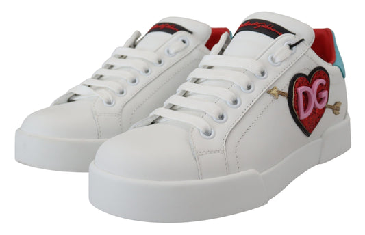 Weiße Ledersneaker Portofino Logo Herz Schuhe