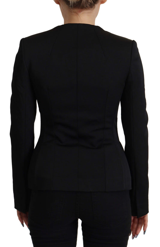 Schwarze Slim Fit-Jacke mit langen Ärmeln und Druckknöpfen