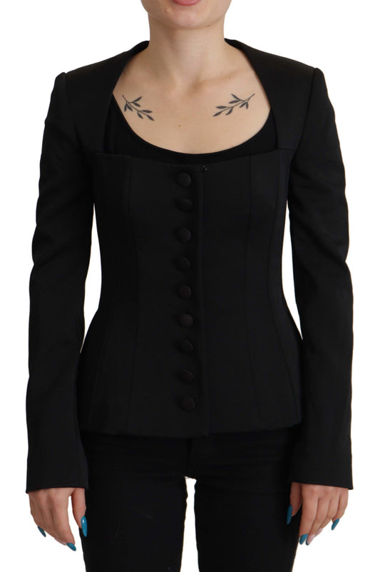 Schwarze Slim Fit-Jacke mit langen Ärmeln und Druckknöpfen