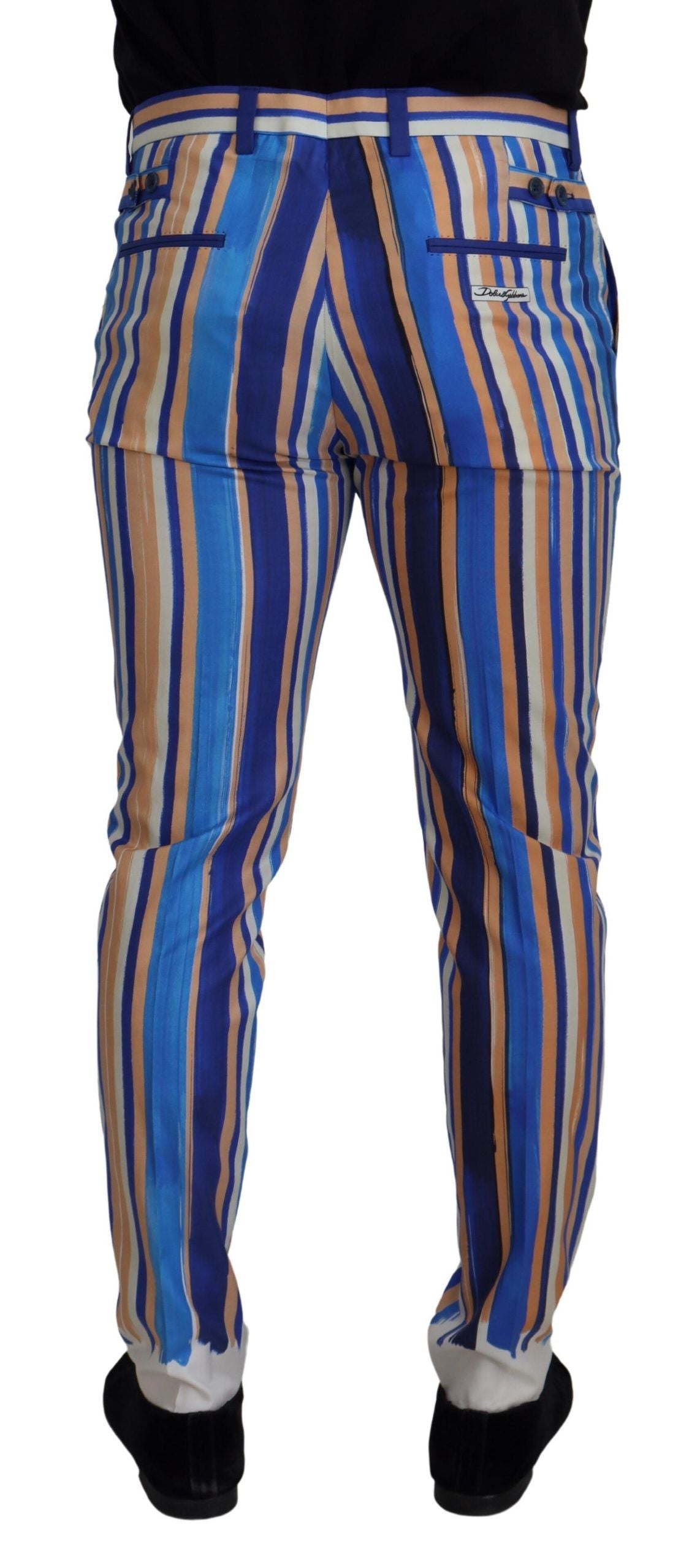 Blau gestreifte schmale Hose aus Seide und Baumwolle
