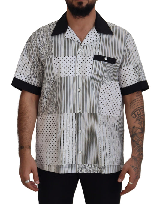 Weiß-schwarz gemustertes Button-Down-Hemd