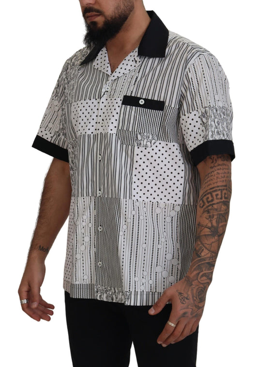 Weiß-schwarz gemustertes Button-Down-Hemd